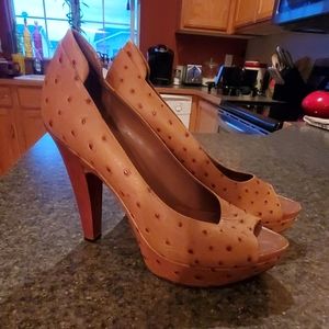 UGG peep toe ostrich leather platforms